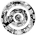 Javier Olivares black and white, concentric circles/spiral comic composition