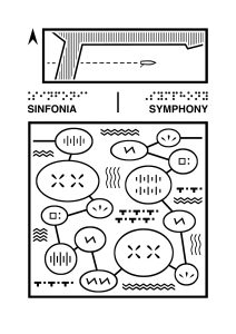 Page 3: Title reads, “Symphony.” The boat continues on a large structure on one side and open water on the other, with varying tactile patterns to show different ambient city sounds, such as “solace,” “bells,” and “voices,” the symphony of sounds in tactile form is plentiful.
