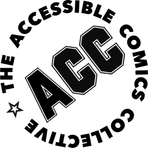 A logo for the Accessible comics collective - with circular writing around the outside and initials in block letters in interior