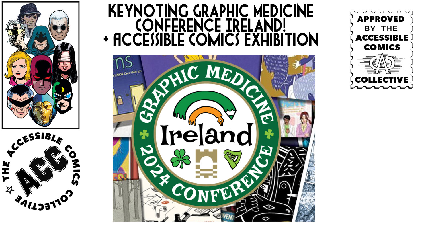 a collage of images related to graphic medicine conference and blind exhibition