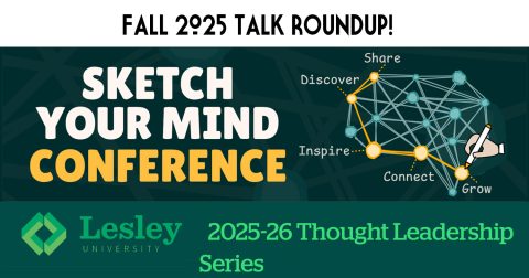Image with posters for Sketch your mind conference and Lesley U thought leadership series