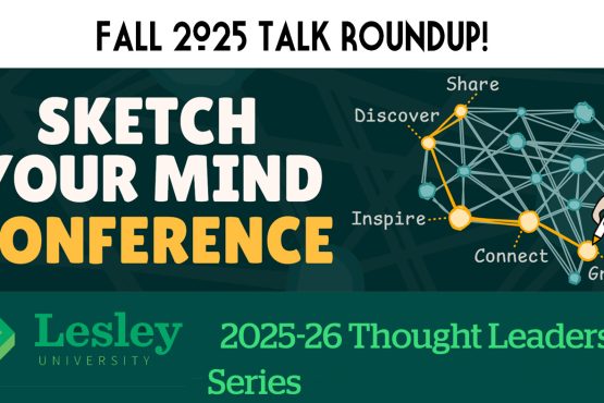 Image with posters for Sketch your mind conference and Lesley U thought leadership series