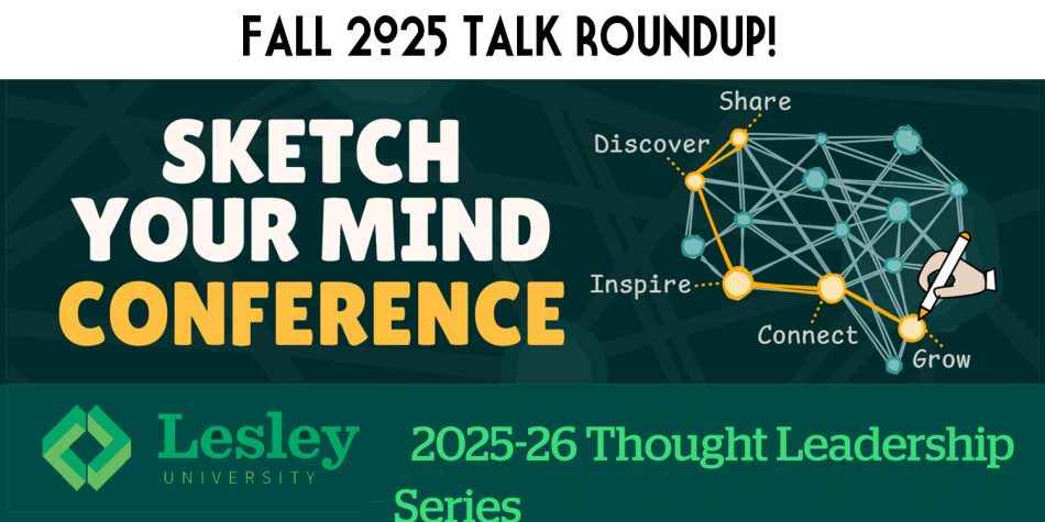 SWC cover Fall Talks 2025 Image with posters for Sketch your mind conference and Lesley U thought leadership series