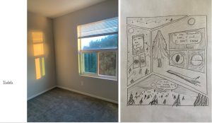 photo of architectural feature alongside comic made using that feature as basis for layout