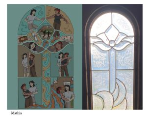 photo of architectural feature alongside comic made using that feature as basis for layout