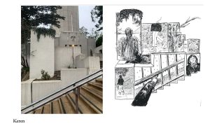 photo of architectural feature alongside comic made using that feature as basis for layout