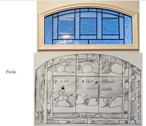 photo of architectural feature alongside comic made using that feature as basis for layout