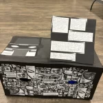 a box with images of eyes and quotes from Unflattening - also two eye holes are cut into the box