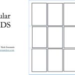 a title slide that says regular grids and compiled by Nick Sousanis, www.spinweaveandcut.com, and an image of a blank 3x3 9 panel regular rectangular grid