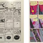 A page from city of glass and from Watchmen - side by side, seeing some similarities in how they use the 9-panel format and zooms