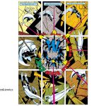 9-panel grid moon knight page drawn by Bill Sienkiewicz, but instead of read L-R top to bottom, the movement of moon knight invites you to read around the page and back to the middle