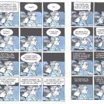 two 3-4 pages from Alison Bechdel's fun home - she and her dad are having a close conversation about his sexuality in the car. Same view the whole time