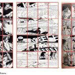 three pages from the dark knight returns drawn by frank miller - all using 4by4 grids