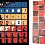 two pages from Jerome-Berthier's abstract comic with two 5by7 grids