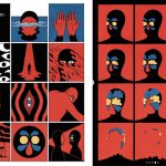 two pages from Jerome-Berthier's abstract comic with two 5by7 grids