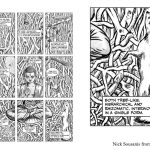 a page from Unflattening - 9 panel grid, single scene through it all, the buddha is centered, his head in the middle panel, and there are various animals in the different panels all residing in a banyan tree. Captions about how simultaneity in comics works and the buddha says "one with everything"